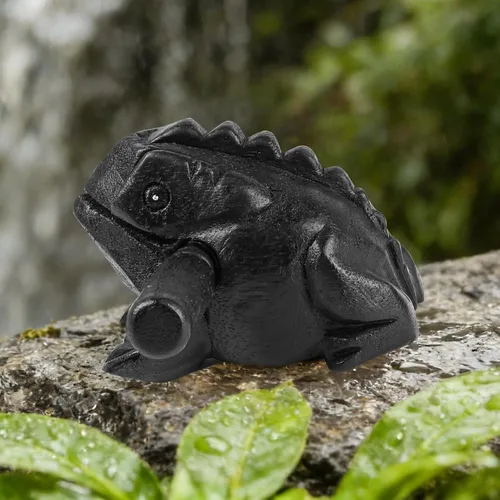 Vista 4 de Rana de madera de 8.89 cm Guiro Rasp Instrumento - Bloque de tono de percusión musical artesanal (Negro) Handmade Wood Noise Maker Musical Frogs