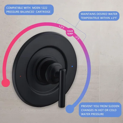 Vista 5 de Molde de ducha y bañera de equilibrio de presión para Moen, cabezales de ducha tipo lluvia de 8 pulgadas con rótula de latón ajustable, negro mate