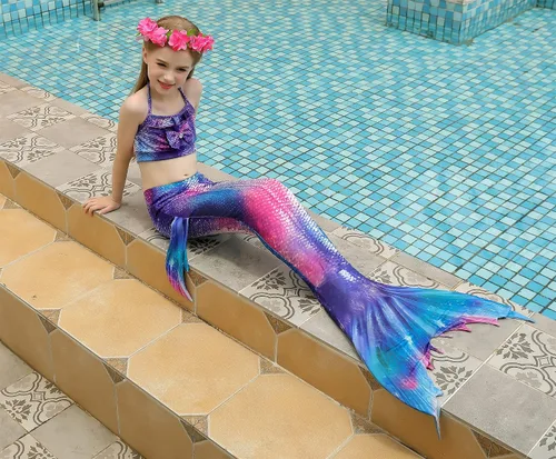 Vista 3 de Kakawayi traje de baño de 3 piezas diseño de cola de sirena para niñas