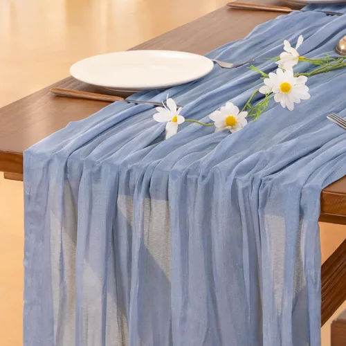 Vista 8 de Socomi - Camino de mesa de gasa, estilo bohemio y rústico, para primavera, Pascua, bodas, fiestas, baby showers y decoración, 120 pulgadas/10 pies