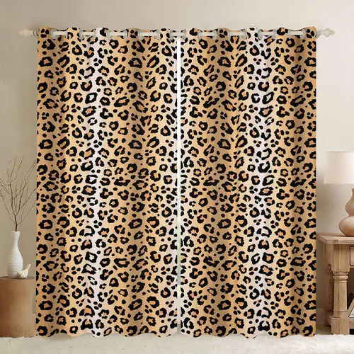 Vista 29 de Feelyou Cortinas opacas con estampado de leopardo de 30% a 50%, cortinas de oscurecimiento con estampado de guepardo para dormitorio, para niños