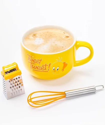 Vista 6 de LOONEY TUNES Juego de regalo de la cocina del hogar de la taza del capuchino de Tweety amarillo de la plantilla de la taza
