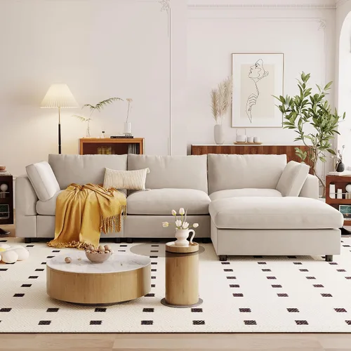 Vista 21 de KLMM Elegante sofá modular grande en forma de L de 2 piezas con dos almohadas, para sala de estar, oficina, apartamento, dormitorio, salón