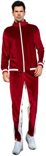 Vista 4 de KISSQIQI Conjunto deportivo de 2 piezas con cremallera completa para hombre, de terciopelo dorado, trajes deportivos casuales, chaqueta y pantalones
