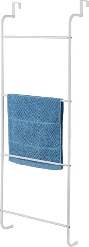 Vista 6 de MyGift - Toallero de pared en forma de escalera de metal (4.0 pies), color negro Space Saving Over Shower Door Drying Rack for Towels & Blankets
