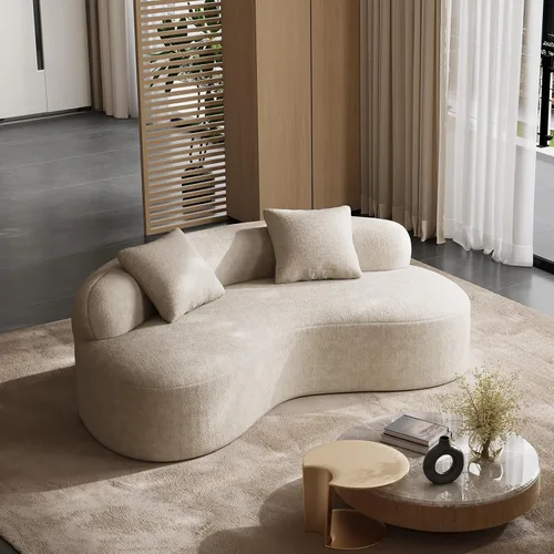 Vista 15 de Sofá biplaza curvo de chenilla de 79 pulgadas, asiento profundo, color beige