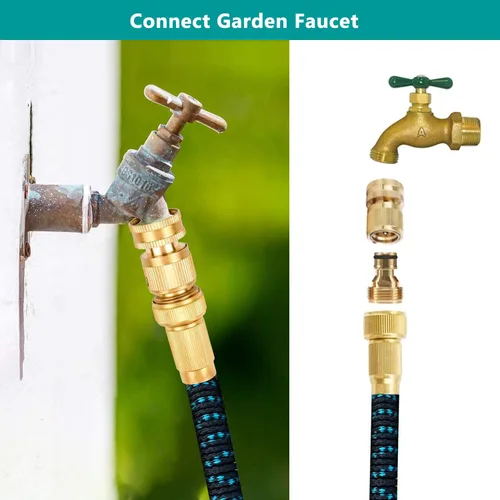 Vista 6 de FINEST+ Manguera de jardín con conector rápido, latón macizo, rosca de 3/4 pulgadas, manguera de agua sin fugas, hembra y macho, fácil de conectar