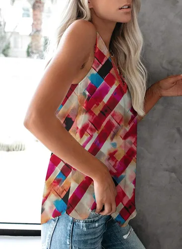 Vista 233 de VIISHOW - Camiseta sin mangas, sexy, con cuello en V y bordes de encaje para mujer, camisola de vestir, camisas de gasa, sin mangas, casuales