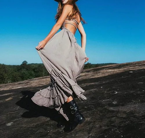 Vista 5 de R.Vivimos - Vestido largo y sensual para mujer, de verano, de algodón y con espalda descubierta