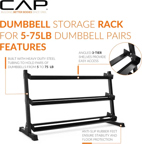 Vista 3 de CAP 280 LB, 550 LB, 1200 LB Dumbbell Set with Horizontal 2-3 Tier Rack, Rubber Hex Free Weights, Home Gym Weight Set for Strength Training