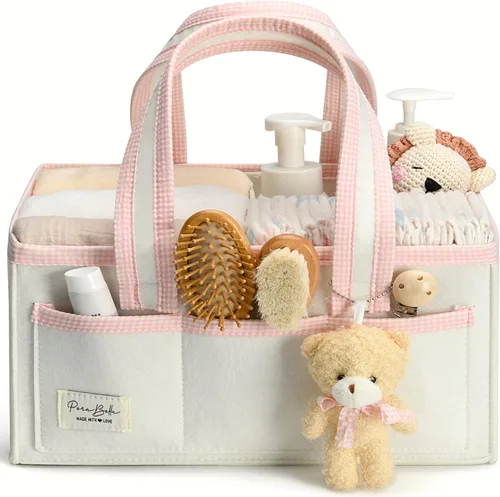 Vista 13 de Organizador de Pañales PeraBella XL con Asa, Bolsa de Regalo para Baby Shower, Artículos Imprescindibles para Registro de Búsqueda, Organizador