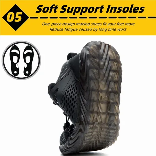 Vista 6 de SUADEX Zapatos de punta de acero para mujeres y hombres, zapatos de seguridad antideslizantes, transpirables, ligeros, a prueba de pinchazos