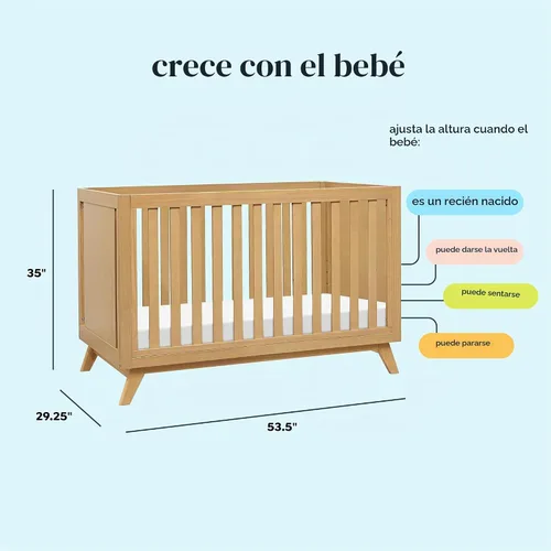 Vista 3 de DaVinci Otto - Cuna convertible 3 en 1 para bebé, certificado GREENGUARD, color miel