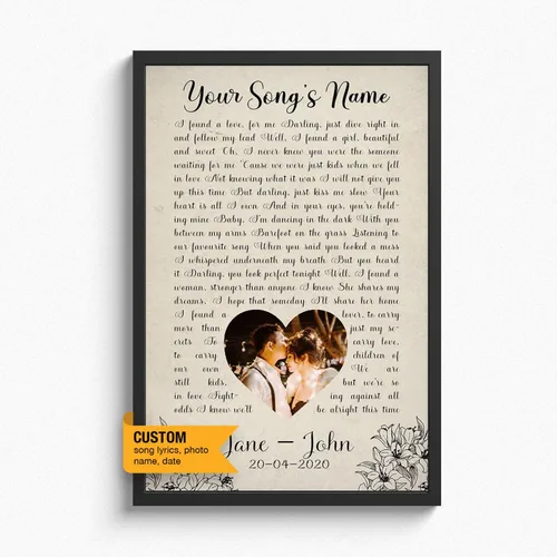 Vista 16 de Letras de canciones personalizadas para pared, lienzo impreso con tu foto, texto, poema, letra. Personaliza el retrato, para esposa, novia, día de 3