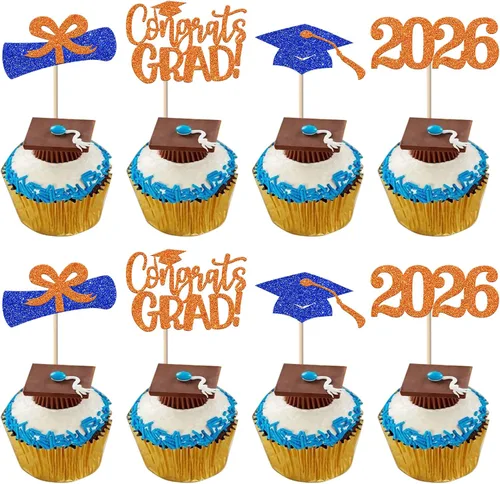 Vista 8 de Paquete de 24 adornos de graduación 3D 2024 para cupcakes 2024 con borlas doradas para fiestas temáticas de graduación 2024, suministros