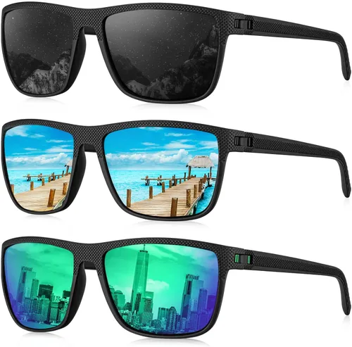 Vista 26 de KALIYADI Gafas de sol polarizadas para hombre, gafas de sol ligeras con protección UV para conducir, pescar y jugar golf (3 unidades) Negro