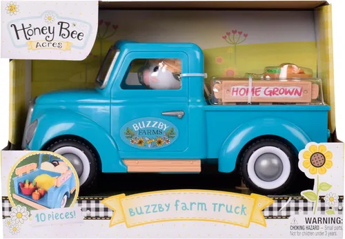 Vista 6 de Honey Bee Acres Buzzby Camión de Granja Vehículo con Figura de Muñeca en Miniatura, 10 Piezas, Edades 3+