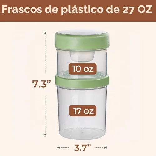 Vista 2 de ComSaf Paquete de 2 recipientes de avena con tapas de 27 onzas, vasos de plástico para yogur y parfait con cucharas plegables para llevar, tarros