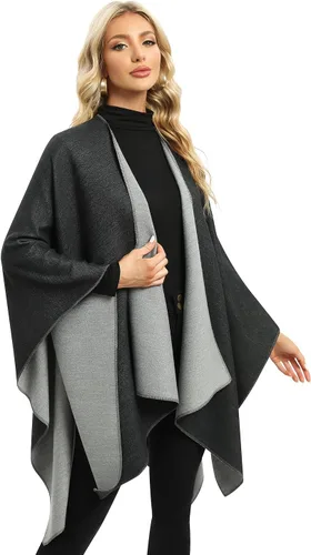 Vista 24 de Femdouce Manta cálida para mujer, ligera, con frente abierto, capa tipo poncho para primavera, otoño e invierno