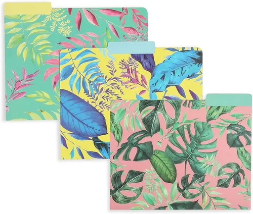 Vista 4 de Paper Junkie Carpetas decorativas para archivos, paquete de 12, tamaño carta, tropical, carpetas y bolsillos de cartulina, pestañas de corte 1/3