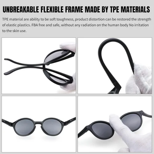 Vista 4 de COASION Lentes de sol polarizados para bebé con correa ajustable TPEE marco flexible para niños y niñas de 0 a 36 meses