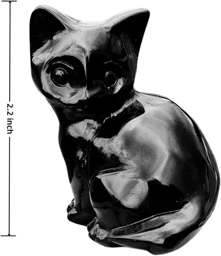 Vista 3 de Figura de gato de obsidiana negra de 2.2 pulgadas, diseño de gato negro, decoración del hogar, piedra natural, estatua de animal, cristales