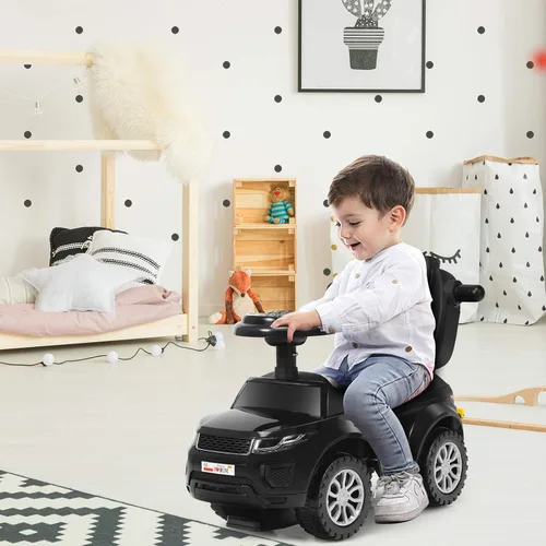 Vista 3 de Costzon 3 en 1 Coche de Paseo y Empuje, Carriola Deslizante con Bocina, Música, Luz, Almacenamiento Bajo el Asiento, Mango Parental, Barreras