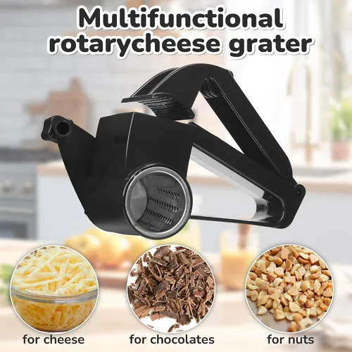 Vista 7 de Rallador giratorio de queso, molinillo de queso de mano de acero inoxidable para queso duro, chocolate y nueces, mango ergonómico, tambor fácil