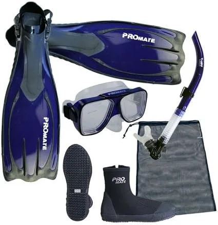 Vista 4 de PROMATE Juego de bolsas de equipo de buceo con máscara de snorkel, botas de snorkel, aletas