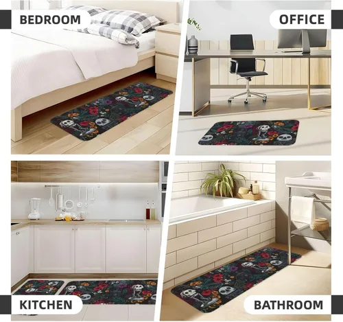 Vista 4 de Antifatigue Kitchen Mats for Floor 2 Piece - Tropical Robot Print Kitchen Rugs Washable, Non Slip Runner Rug Standing Mat for