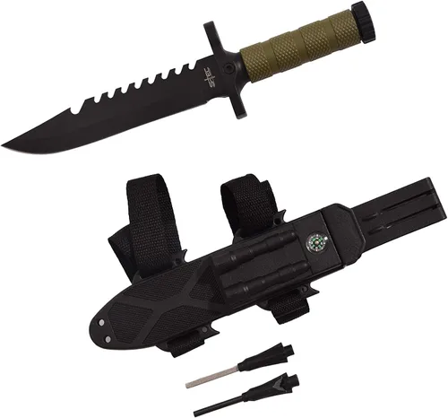 Vista 8 de Cuchillo Bowie de supervivencia táctica de 12.75 pulgadas, de hoja fija para uso práctico, duradero, con vaina