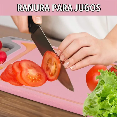 Vista 4 de Juego de 4 tablas de cortar de plástico para cocina, con patas antideslizantes y ranura profunda para jugo, mango de fácil agarre, aptas