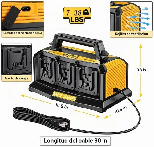 Vista 4 de Choerinton Cargador de batería rápido de 6 puertos para batería DeWalt de 20 V, repuesto para DCB104 DCB107 DCB115, compatible con 20V Max 60V