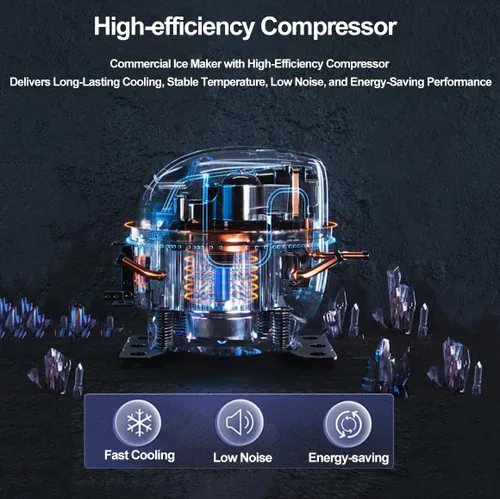 Vista 6 de SmarketBuy Máquina comercial para hacer hielo de 110 libras/24 horas, contenedor de 33 libras, máquina de cubitos de hielo de 220 W de bajo consumo