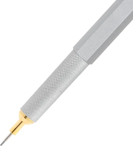 Vista 2 de Lápiz mecánico retráctil rOtring 800, 0.02 pulgadas, barril negro, Plateado (Silver Barrel)