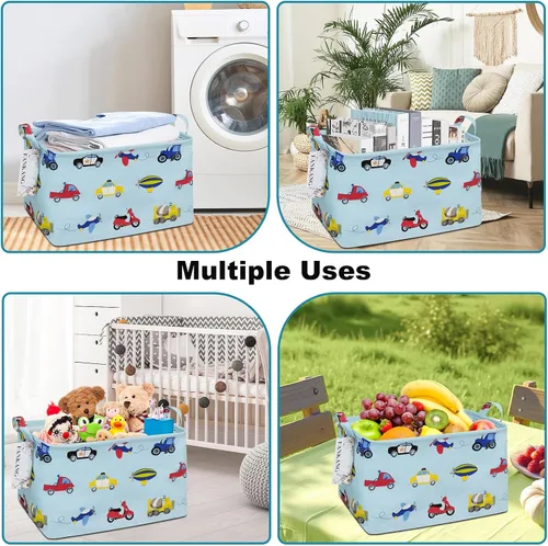 Vista 5 de Canasta plegable de almacenamiento para guardería, con revestimiento de polietileno impermeable, de grand tamaño, para niños y niñas, oficina