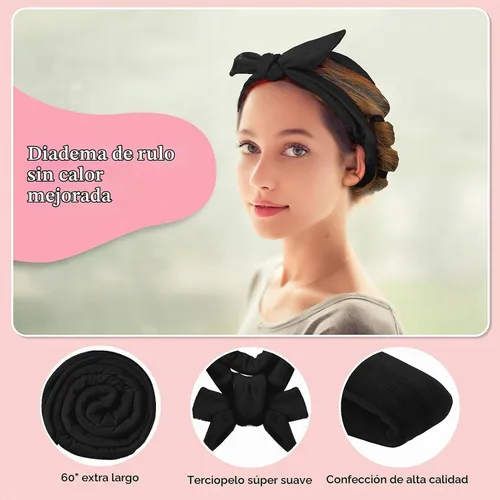 Vista 5 de Flylipu Diadema de Varilla Rizadora sin Calor, Mejorada de 60" Extra Larga, Rizadores de Cabello Suaves para Dormir, Rizos sin Calor para Niñas