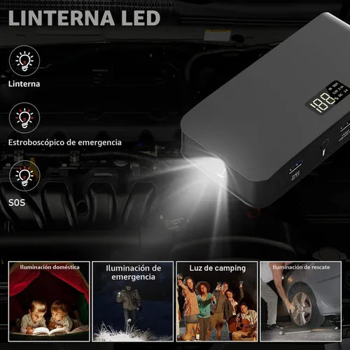 Vista 4 de BooKoo Arrancador de Batería de Coche 4000A, Cables de Puente de Batería Portátiles de 16000mAh para Automóviles 8L de Gasolina 7L de Motores