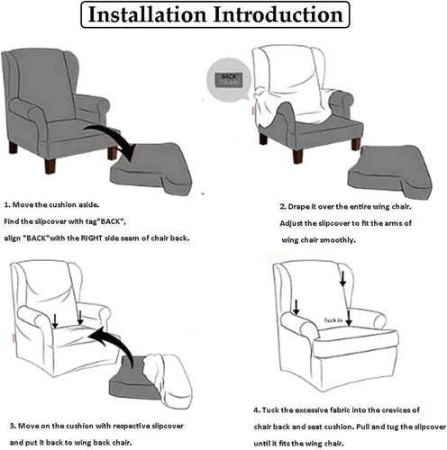 Vista 24 de Eco-Ancheng Funda para silla Wingback, 2 piezas, respaldo de ala, fundas de elastano para sillón con respaldo de ala, fundas para sillón con parte