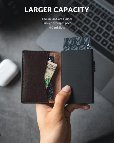 Vista 40 de VULKIT Billeteras delgadas para hombre, con bloqueo RFID, diseño minimalista con capacidad para hasta 11 tarjetas, Negro -, Minimalista