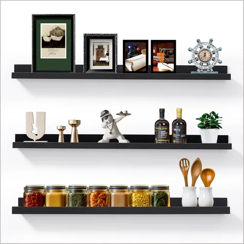 Vista 8 de AZSKY Juego de 3 estantes flotantes para pared, estantes de 24 pulgadas con labio, estante grande para libros de guardería, estantería