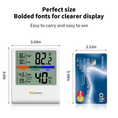 Vista 2 de Termómetro digital higrómetro, termómetro de pared interior de humedad con alta precisión, adecuado para invernadero, hogar y oficina, batería AAA