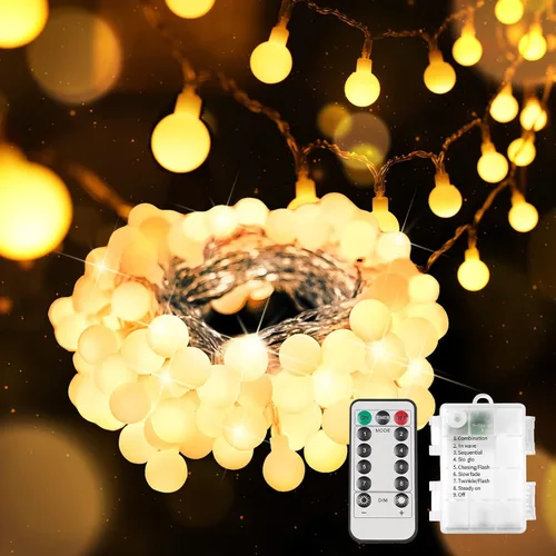 Vista 8 de suddus - Guirnalda de luces con forma de globo, 50 luces LED alimentadas por batería, para bandera, patio trasero, patio, jardín, fiesta