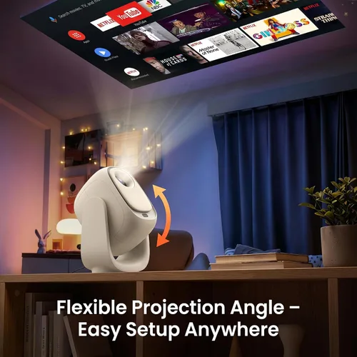 Vista 2 de Proyector inteligente con inclinación panorámica ajustada, proyector de película 4K compatible con 1080P, enfoque automático y corrección Keystone