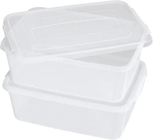 Vista 9 de Teyyvn Caja de almacenamiento de plástico transparente de 14 L, 2 contenedores de plástico con pestillo de almacenamiento Apto para lavavajillas