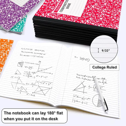 Vista 2 de feela Cuaderno de composición, paquete de 8 cuadernos de 8 colores pastel a rayas universitarias a granel, bloc de notas con cubierta de mármol
