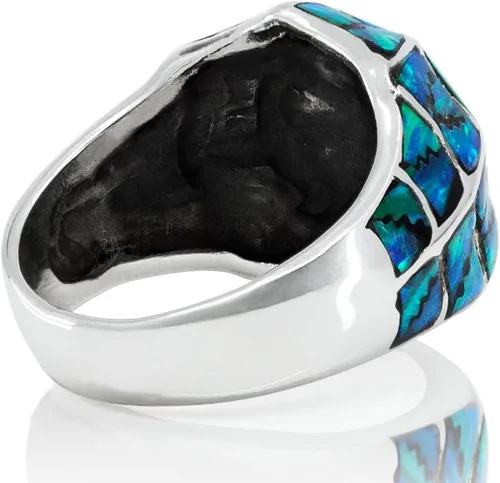 Vista 4 de Anillo de plata de ley 925 con ópalo azul para hombre, fabricado en Tailandia