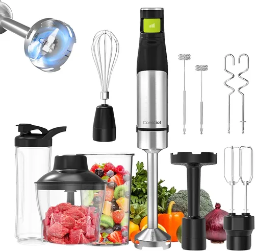 Vista 10 de Consciot 4 en 1 licuadora de inmersión de mano Max 1100W, varilla con cable emulsificadora con eje de licuadora entero de acero inoxidable, control