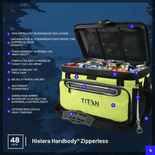 Vista 3 de Titan by Arctic Zone Deep Freeze Cooler - Zipperless Hardbody Cooler - Deep Freeze Insulation, HardBody Liner, and SmartShelf