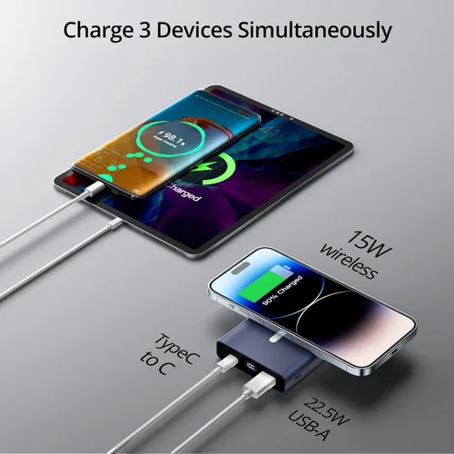 Vista 5 de LULULOOK Paquete de baterías, banco de energía portátil de 10000 mAh, cargador rápido de 22.5 W, cargador inalámbrico Magentic para iPhone